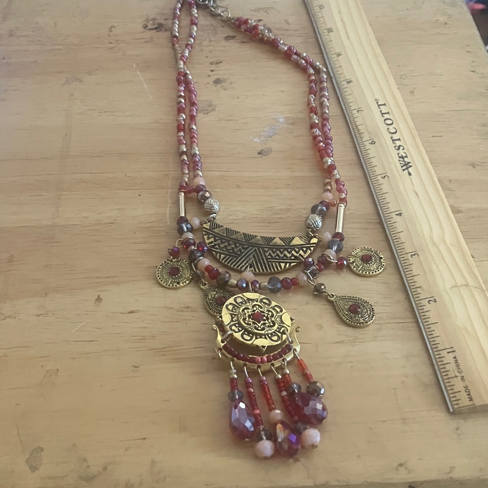 FINAL MARKDOWN Bohemian Red and Gold Necklace